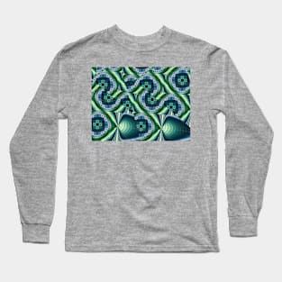 green and blue geometric abstract fractal pattern Long Sleeve T-Shirt